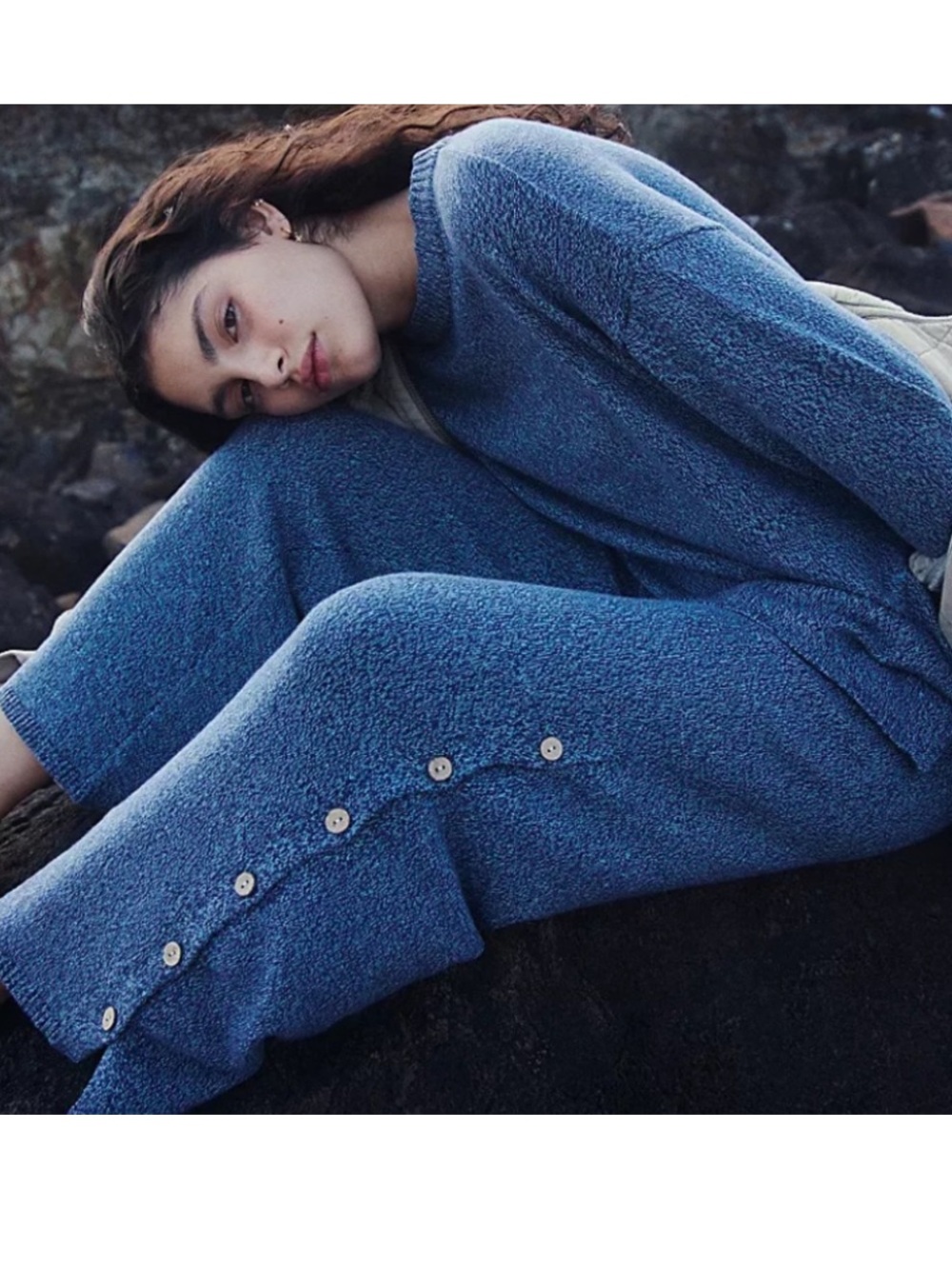 Free People SET: Button Up Sweater Set, 100% Cotton Blue Sea Combo, NEW - Picture 3 of 10